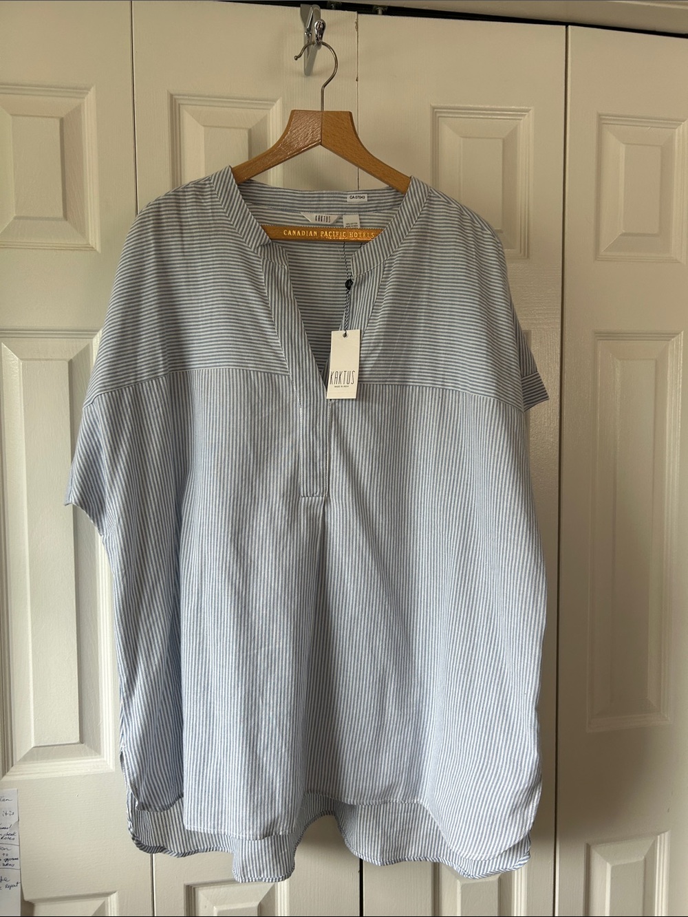 100%cotton Light Blue & White Pinstripe Casual tunic top / bathing suit cover up